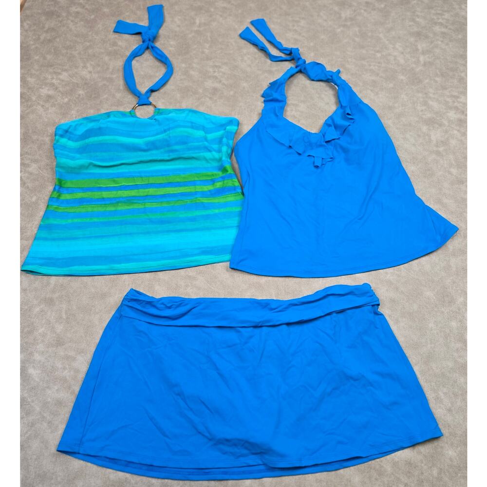 ​Chaps Swimsuit 3 Pc Mix & Match Halter Tankini Tops 14 12D Swim Skirt 16